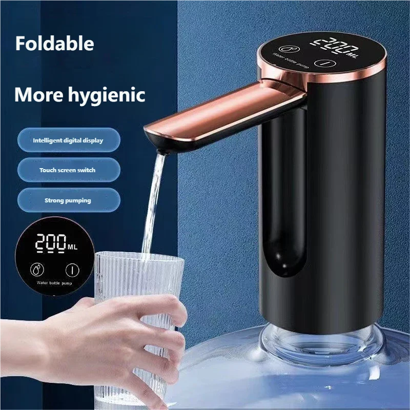 Electric Water Bottle Pump - Foldable, 1200mAh, USB-C, LED Display, 3 Quantitative Settings"