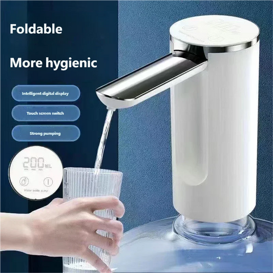 Electric Water Bottle Pump - Foldable, 1200mAh, USB-C, LED Display, 3 Quantitative Settings"