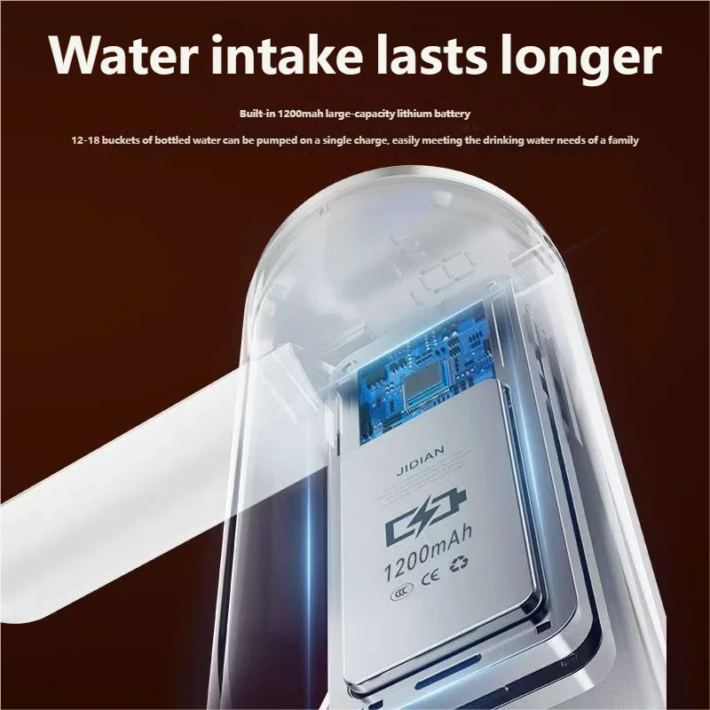 Electric Water Bottle Pump - Foldable, 1200mAh, USB-C, LED Display, 3 Quantitative Settings"