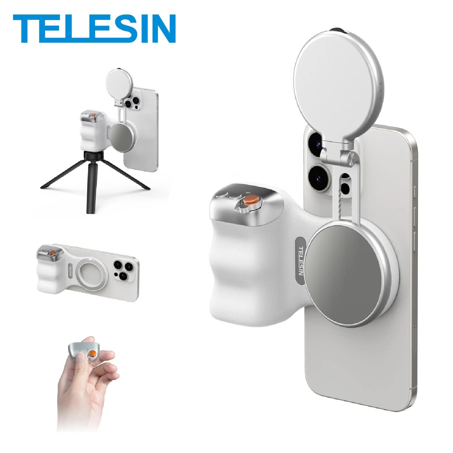TELESIN Pro Magnetic Phone Camera Grip | Handheld Stabilizer with Dual Fill Light & Wireless Remote Control