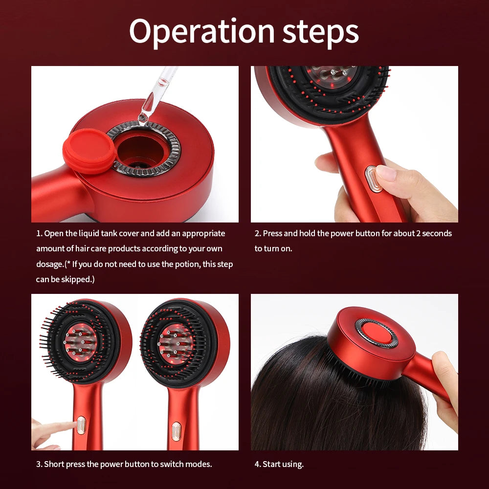 Electric Hair Growth Comb with Red Light Therapy | Vibrating Scalp Massager & Serum Applicator